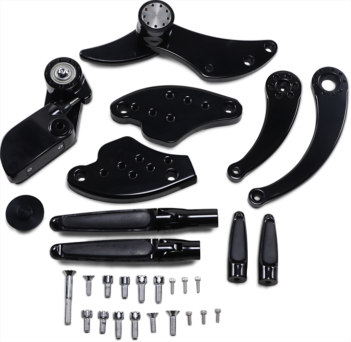 HAWG HALTERS Forward Control - 18+ Softail - Black Anodized - Standard - Folding Rubber Inlay Pegs - Solid Lever FCK-S18A-FR